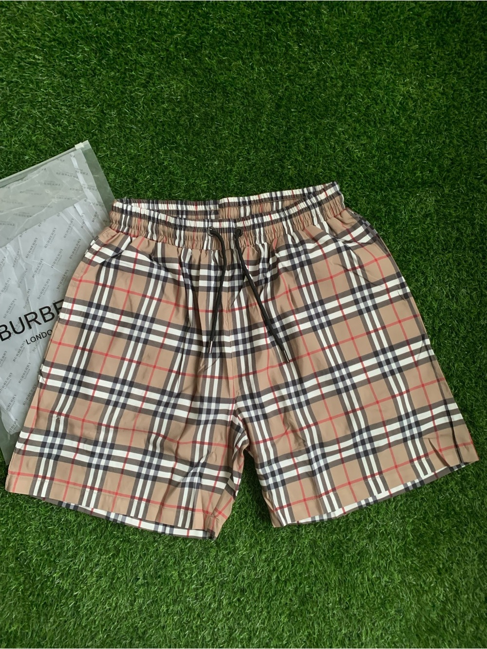 Burberry Beige Plaid Men’s Swim Trunks
